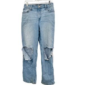 Hollister Ultra High Rise Dad Jeans Light Wash Blue Womens Size 4L Tall Ripped!!